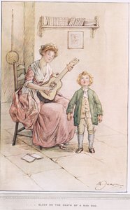 Elegie over en gal hunds død, illustration fra "The Vicar of Wakefield" af Oliver Goldsmith, ca. 1910
